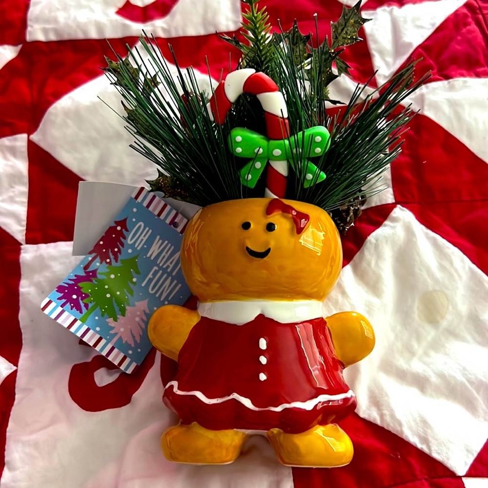 Gingerbread girl faux planter Christmas decoration